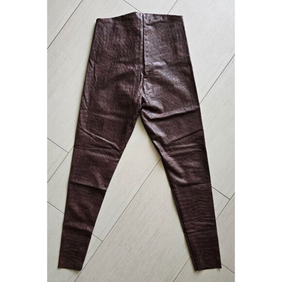 OOKIE & LALA Brown High Rise Skinny Snakeskin Leather Pants - Picture 2 of 5